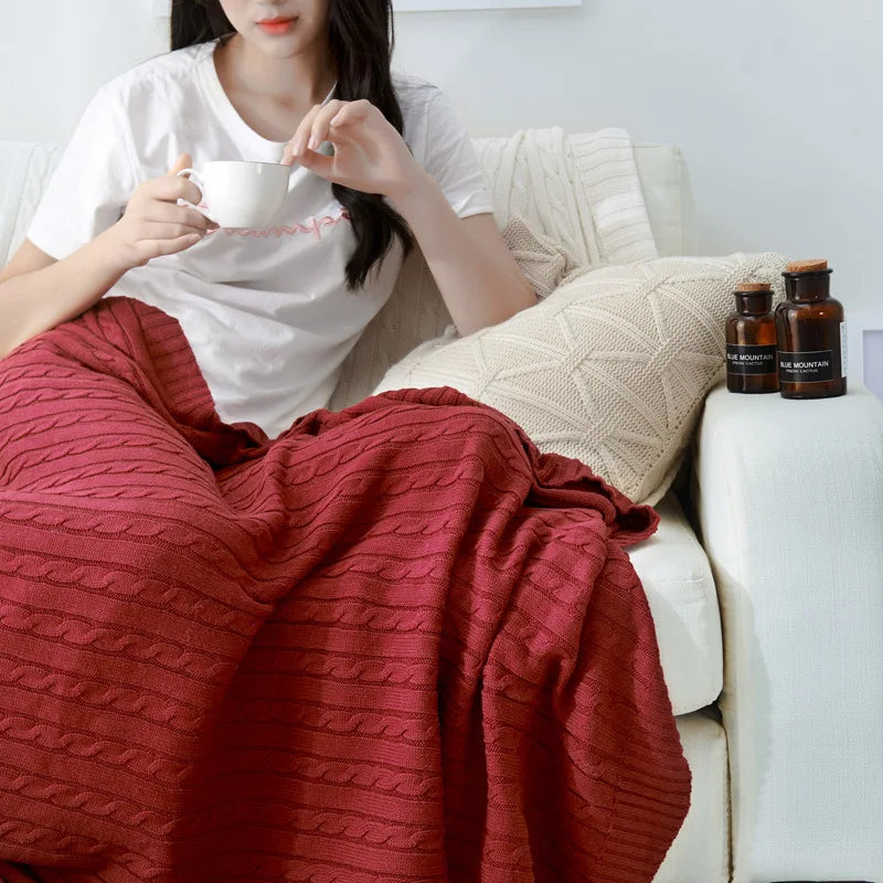 Cotton Cable Knit Throw Blanket for Bed & Sofa | Heavyweight Soft Knitted Blanket | Classic Cozy Bedroom Decor | 2 Sizes, 8 Colours