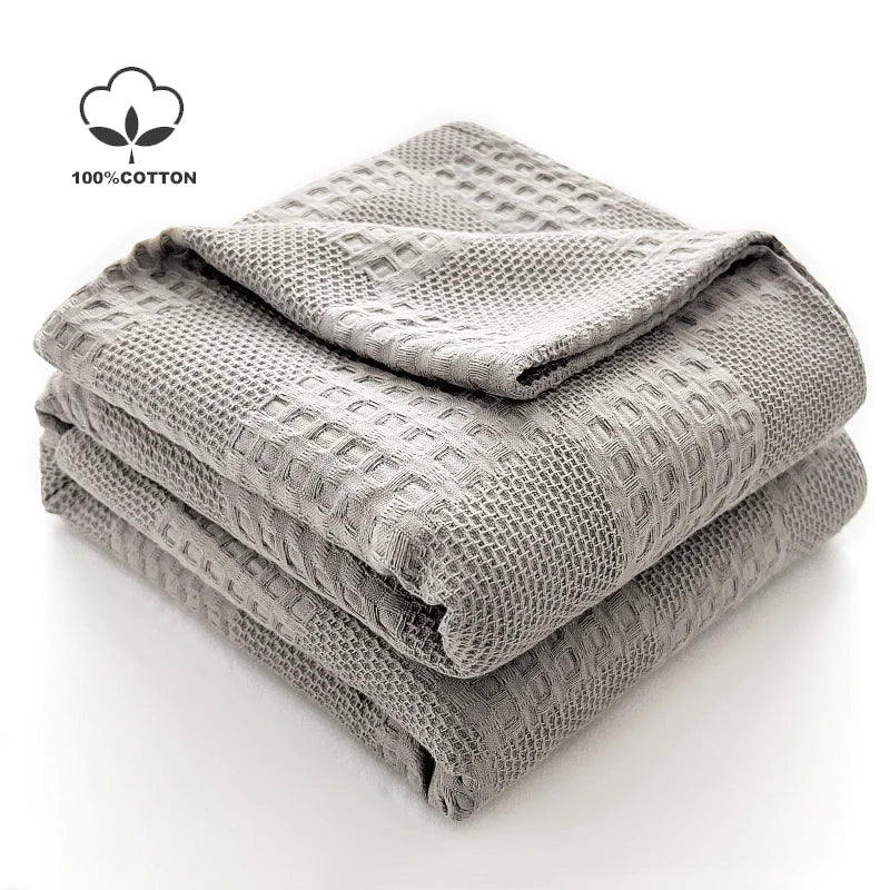 100% Cotton Waffle Throw Blanket for Bed & Sofa | Breathable Lightweight Blanket | Minimalist Bedroom Decor | 4 Sizes