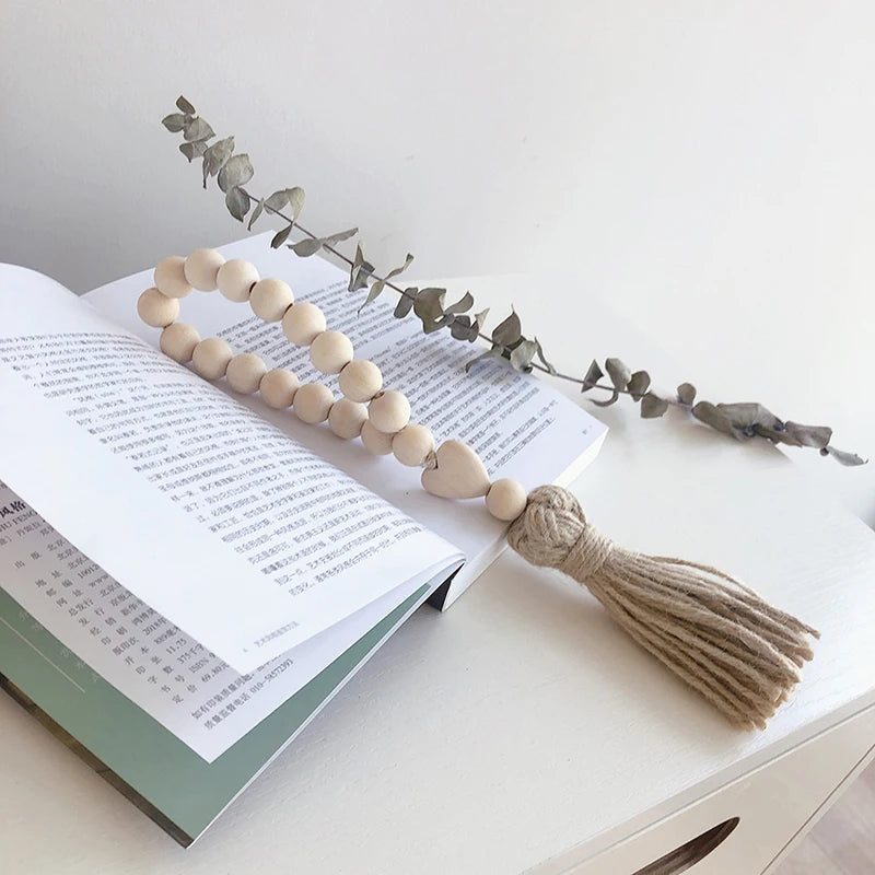 Wood Bead Garland with Jute Tassels for Shelves, Vases & Wall Hanging | Farmhouse Boho Decor | Handmade Natural Wood Beads in 8 Styles