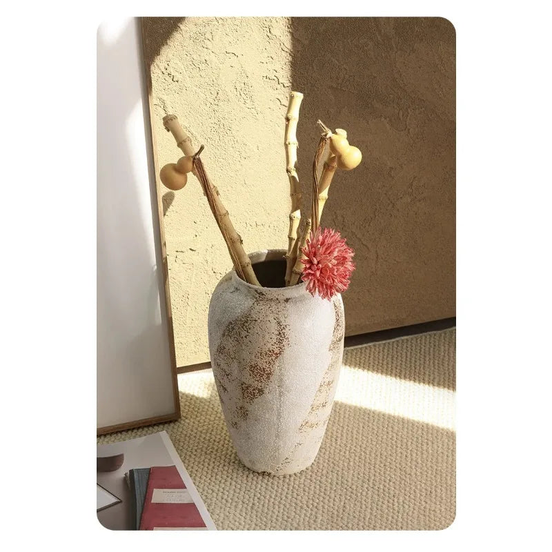 Mottled Ceramic Jar Vase for Entryway, Living Room & TV Cabinet | Wabi-Sabi Antique Pottery Vase | Rustic Floor & Table Decor in S, M, L
