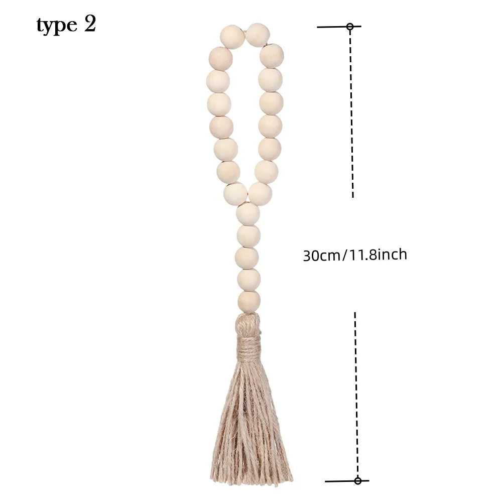 Wood Bead Garland with Jute Tassels for Shelves, Vases & Wall Hanging | Farmhouse Boho Decor | Handmade Natural Wood Beads in 8 Styles