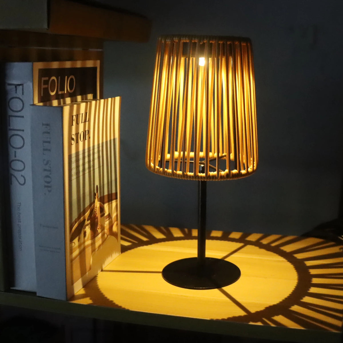 Rattan Solar Table Lamp for Patio, Garden & Coffee Table | Hand-Woven Cordless Outdoor Lamp | Indoor Outdoor Decorative Light