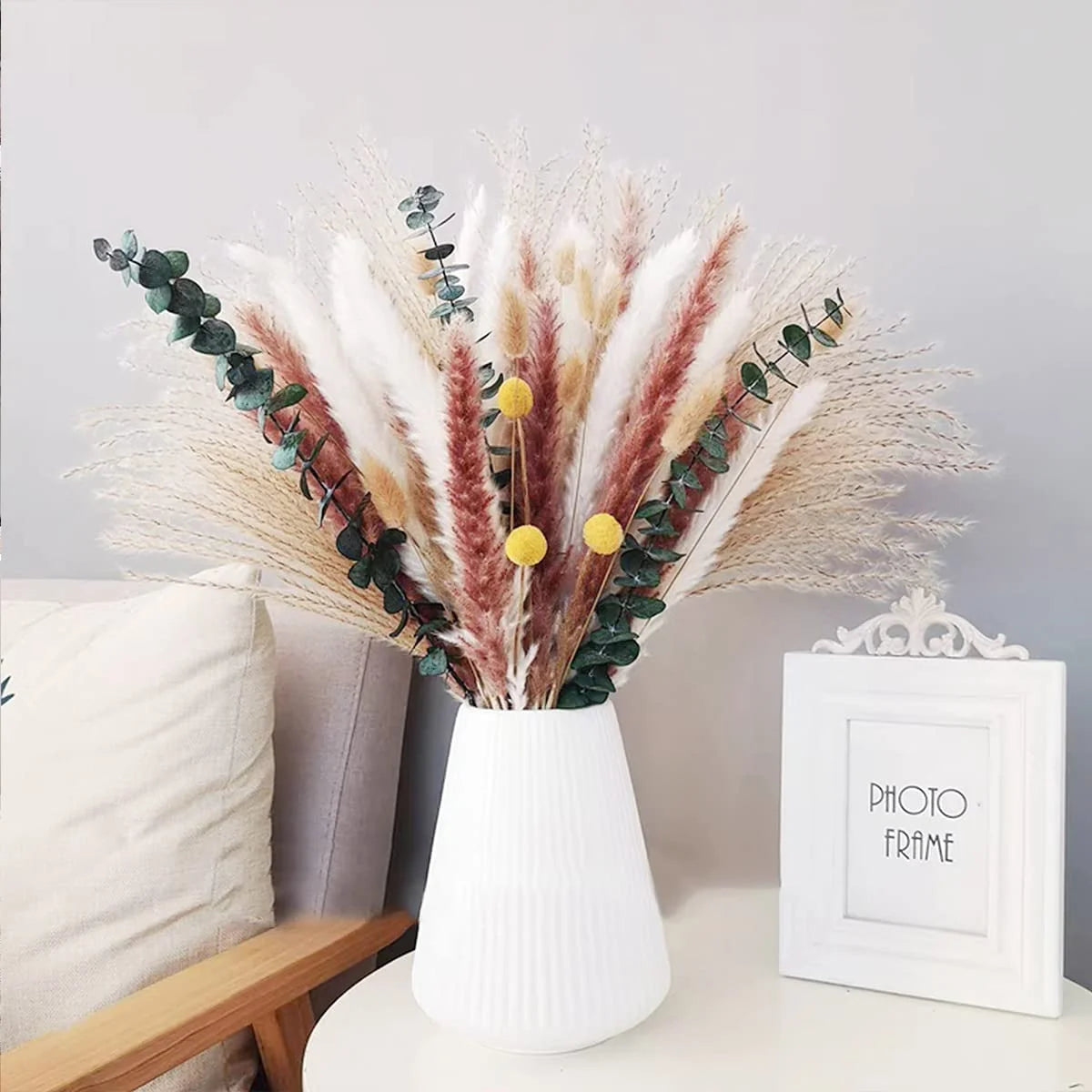 Dried Pampas Grass Bouquet for Vases, Living Room & Wedding Decor | Natural Fluffy Boho Dried Flowers | Mixed Bouquets in 30+ Styles, 45 to 50cm