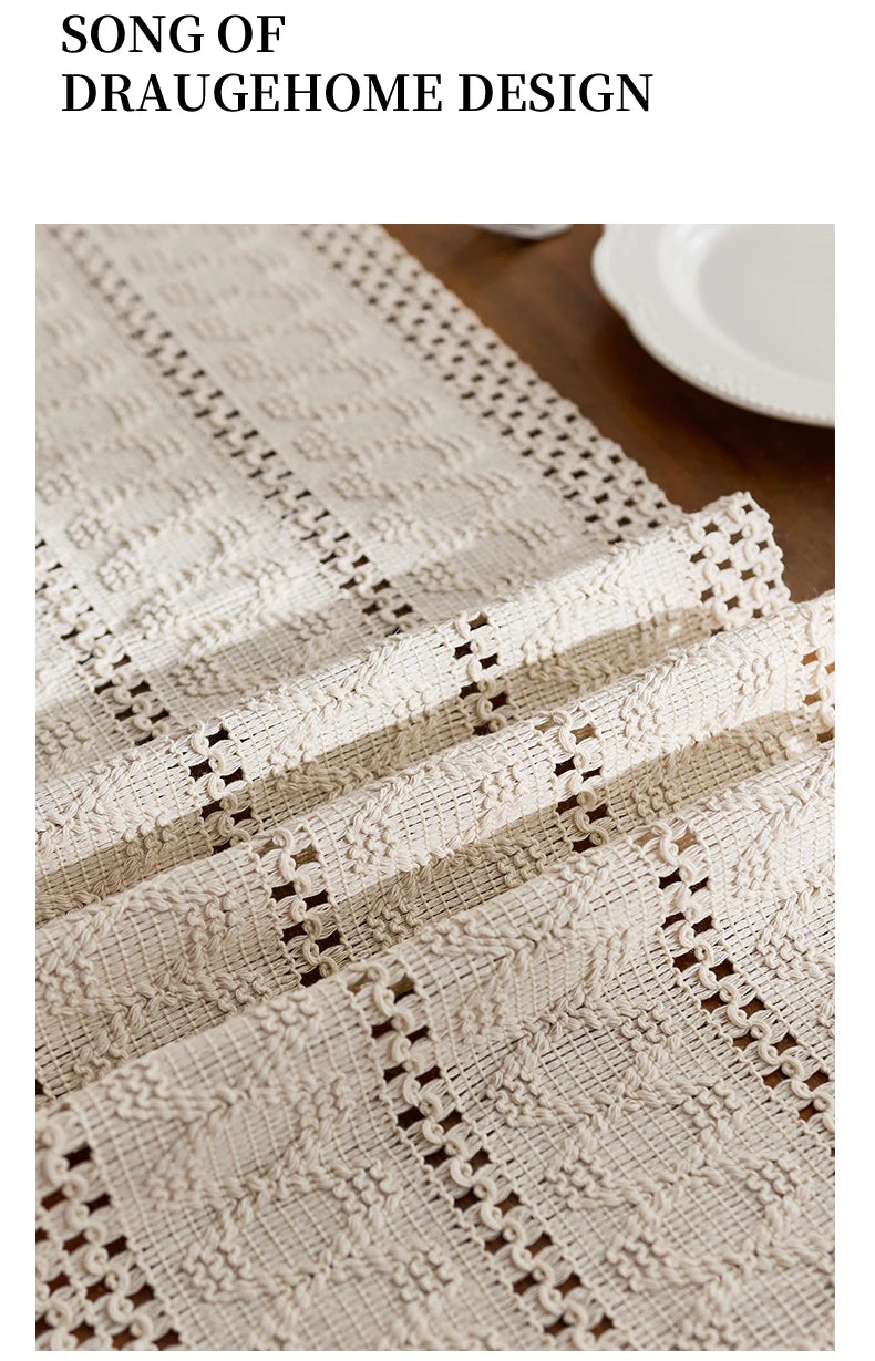 Boho Table Runner with Tassels for Kitchen & Dining Table | Beige Woven Farmhouse Table Runner | Rustic Table Decor, 9 Sizes 30x50cm to 30x300cm