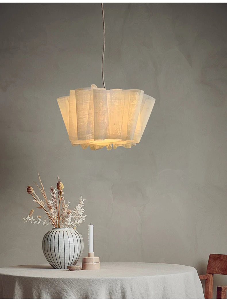 Pleated Linen Pendant Light for Bedroom, Dining Room & Living Room | Wabi Sabi Fabric Chandelier | Handmade Japandi Ceiling Light, 40 to 80cm