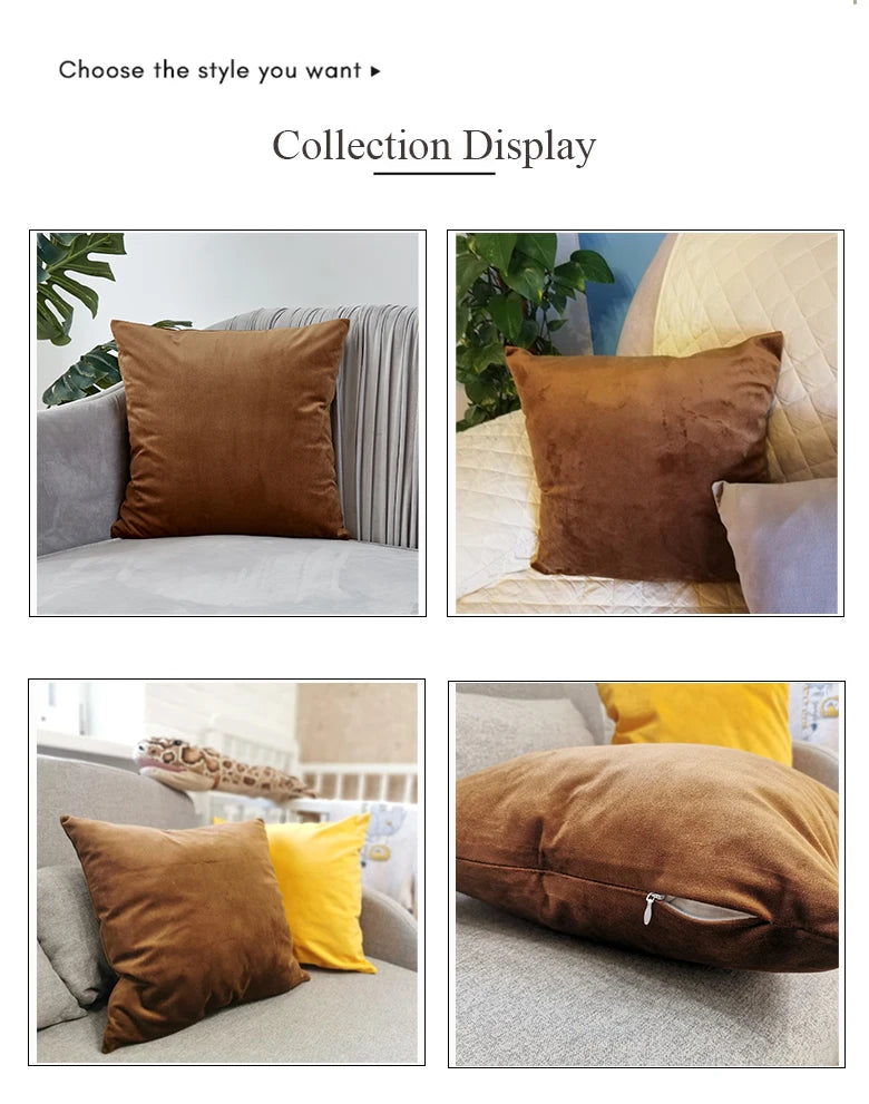 Dark Brown Velvet Throw Pillow Cover for Sofa & Bed | Super-Soft Cozy Bedroom Decor | Hidden Zipper | 4 Sizes from 30x50 to 50x50cm