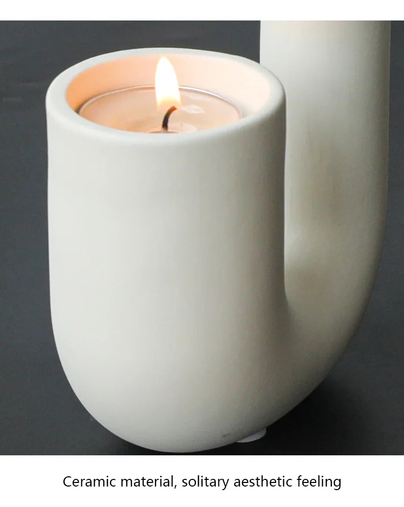 White Ceramic Candlestick Holder for Living Room & Wedding Tables | Nordic Handmade Candle Holder Ornament | Modern Minimalist Decor, 6 Styles