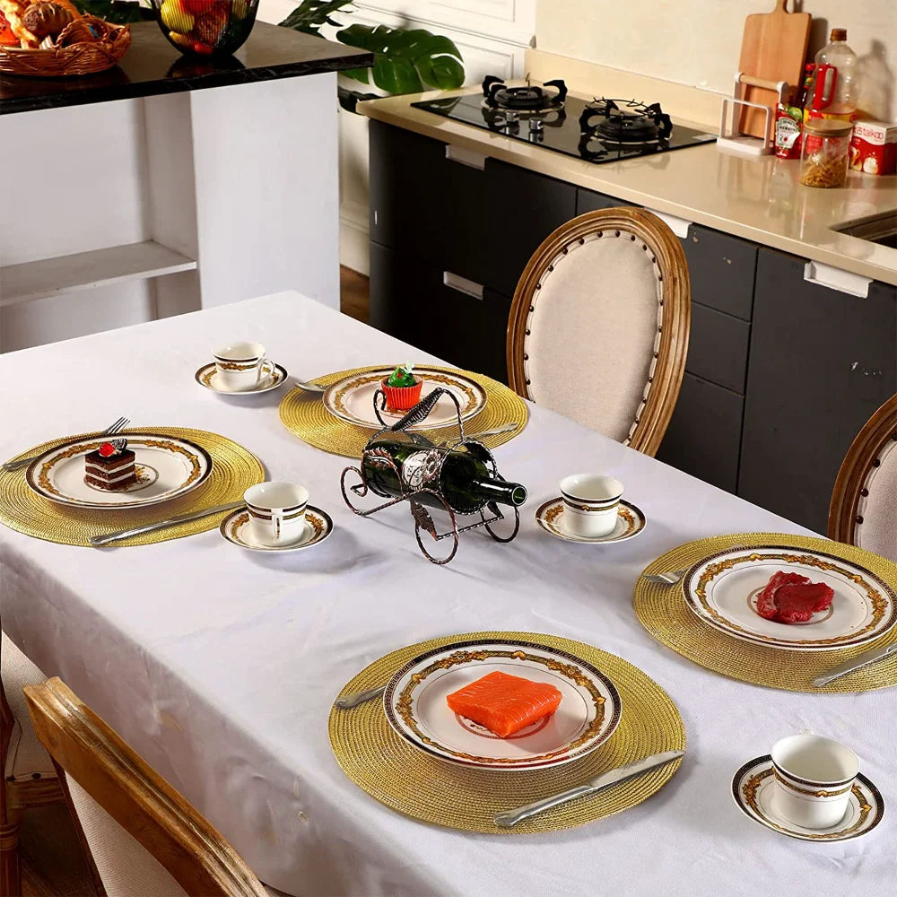 Round Braided Placemats Set of 6 with Coasters for Dining Table | Washable Non-Slip Woven Table Mats | Holiday & Everyday Table Decor, 34cm