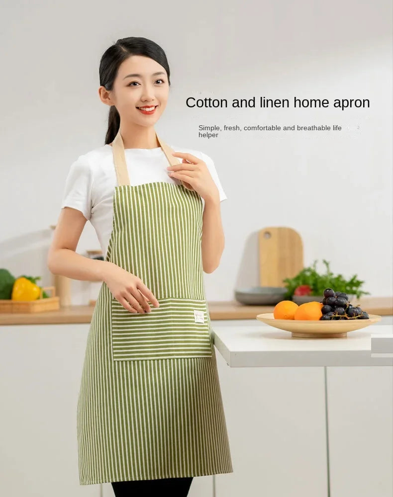 Striped Linen Apron for Kitchen, Baking & Gardening | Japanese Style Cooking Apron with Adjustable Neck Strap | Minimalist Apron in 4 Colours