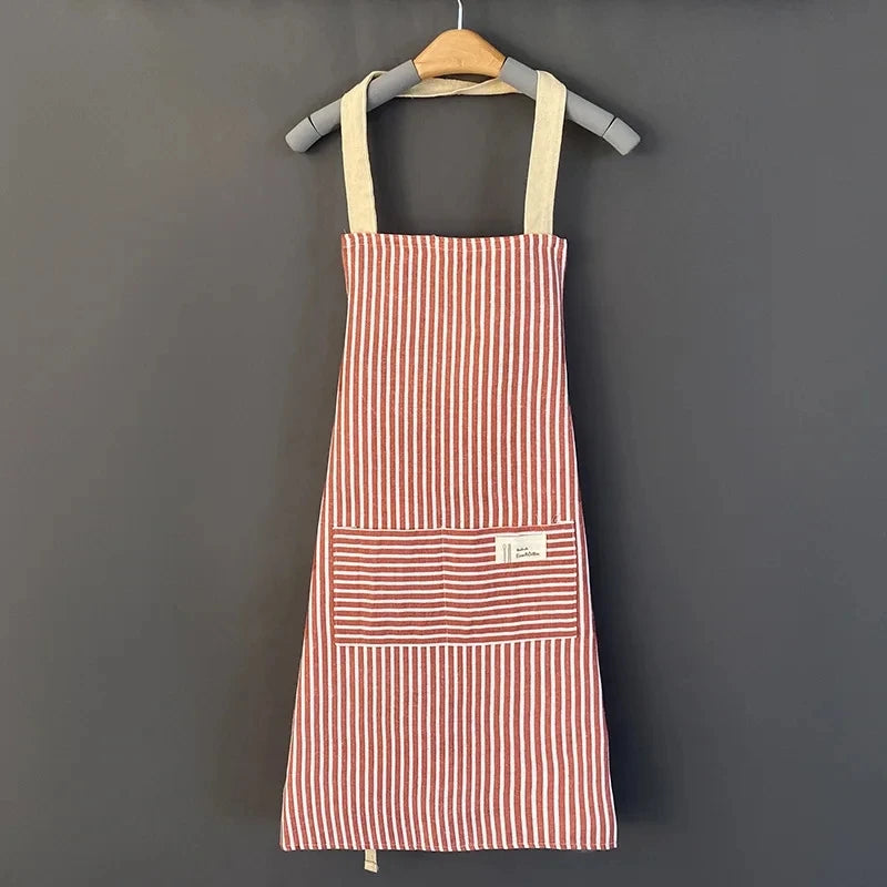 Striped Linen Apron for Kitchen, Baking & Gardening | Japanese Style Cooking Apron with Adjustable Neck Strap | Minimalist Apron in 4 Colours