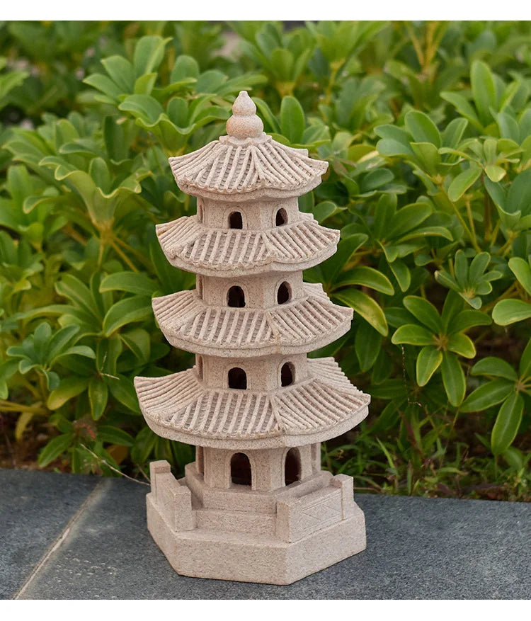 Solar Pagoda Lantern Statue for Garden, Patio & Zen Garden | Japanese Style Resin Garden Ornament | Warm LED Solar Garden Light, 4 Styles