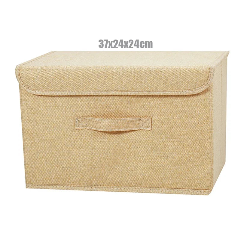 Foldable Cotton Linen Storage Box with Lid for Closet, Nursery & Shelves | Washable Fabric Storage Bin | Toy & Clothes Organiser, 2 Sizes