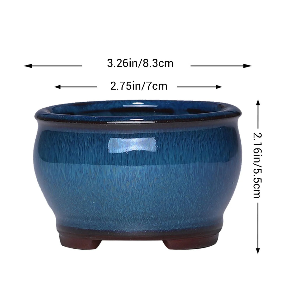 Ceramic Succulent Pot with Drainage Hole for Windowsill, Shelf & Patio | Round Ceramic Plant Pot | Indoor Outdoor Planter in Blue or Sky Blue
