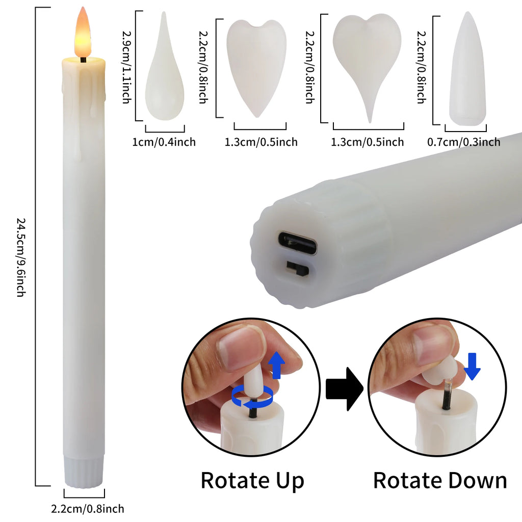 Rechargeable Flameless LED Taper Candles for Dining Table, Mantel & Window | Remote Control with Timer | Flickering Candle Set, 6 to 24 Pcs