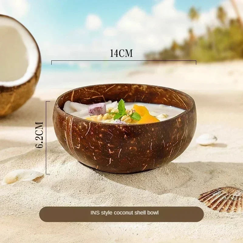 Natural Coconut Shell Bowl & Wooden Spoon | Polished Coconut Bowls for Smoothie, Yogurt, Fruit Salad & Dessert, Eco-Friendly Kitchen Tableware