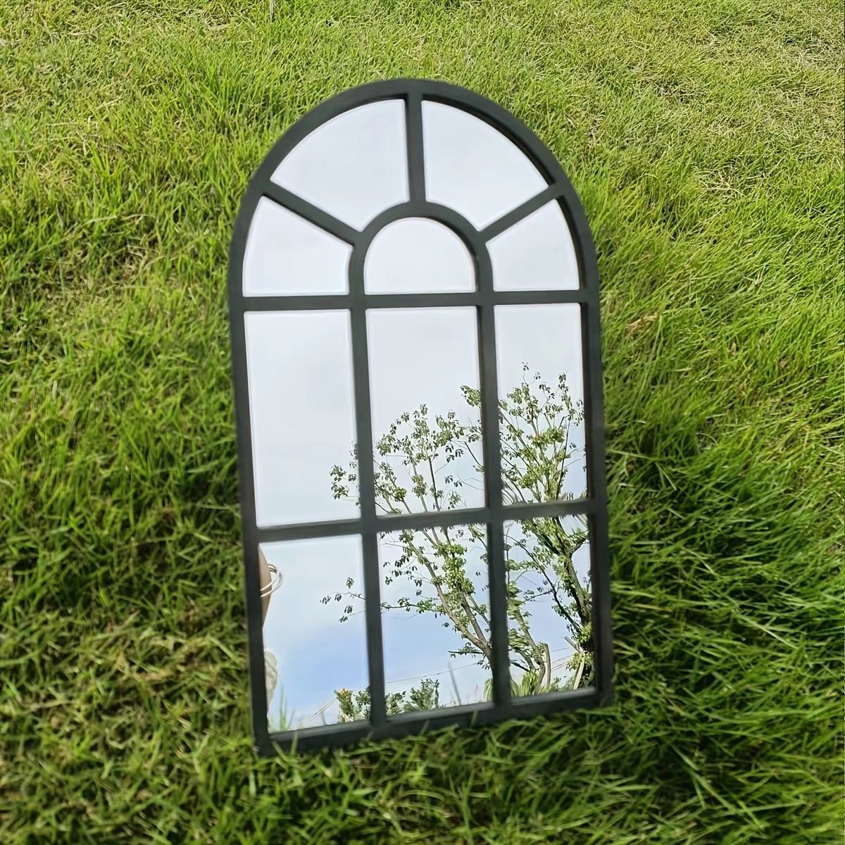 Arched Windowpane Wall Mirror for Entryway, Bathroom & Bedroom | Minimalist Wood Frame Arch Mirror | Lightweight Acrylic Mirror, 2 Styles