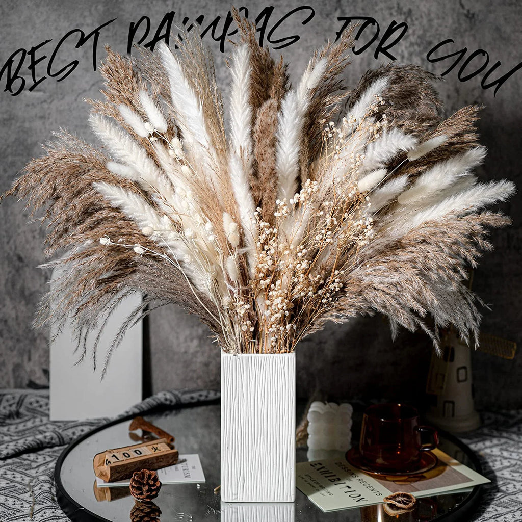Dried Pampas Grass Bouquet for Vases, Living Room & Wedding Decor | Natural Fluffy Boho Dried Flowers | Mixed Bouquets in 30+ Styles, 45 to 50cm
