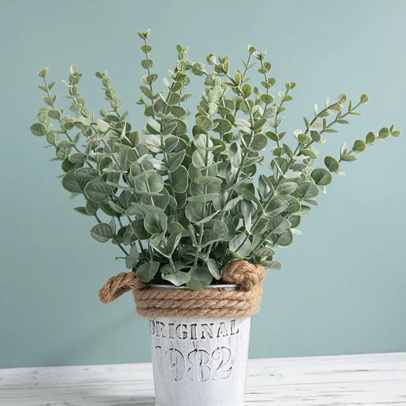 Artificial Eucalyptus Stems for Vases, Garlands & Centrepieces | 20 Faux Eucalyptus Branches | Wedding & Christmas Decor, Dark or Grey Green