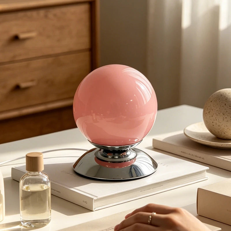 Globe Glass Table Lamp on Plinth for Bedroom & Living Room | Italian-Style Geometric Retro Bedside Lamp | Dimmable, 3 Colour Temperatures