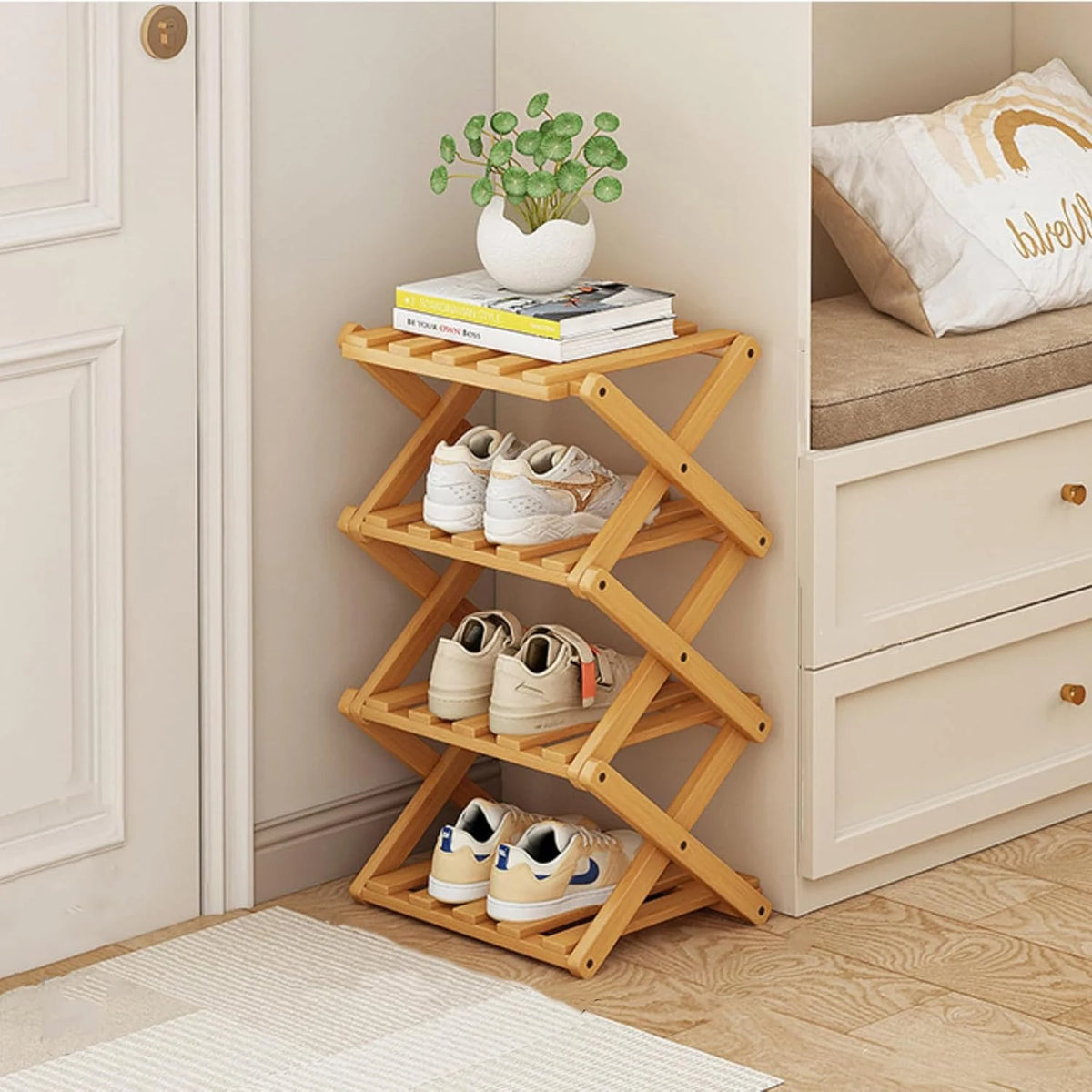 Bamboo Shoe Rack for Entryway, Closet & Hallway | Foldable Vertical Shoe Storage with No Assembly Needed | 2 to 9 Tiers in Natural or Brown