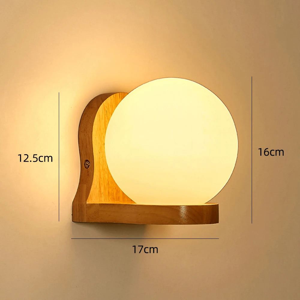 Wooden Wall Sconce for Bedroom, Kitchen & Living Room | Nordic Wood & Glass Shade Wall Light | E27 Wall Lamp Fixture in 5 Styles