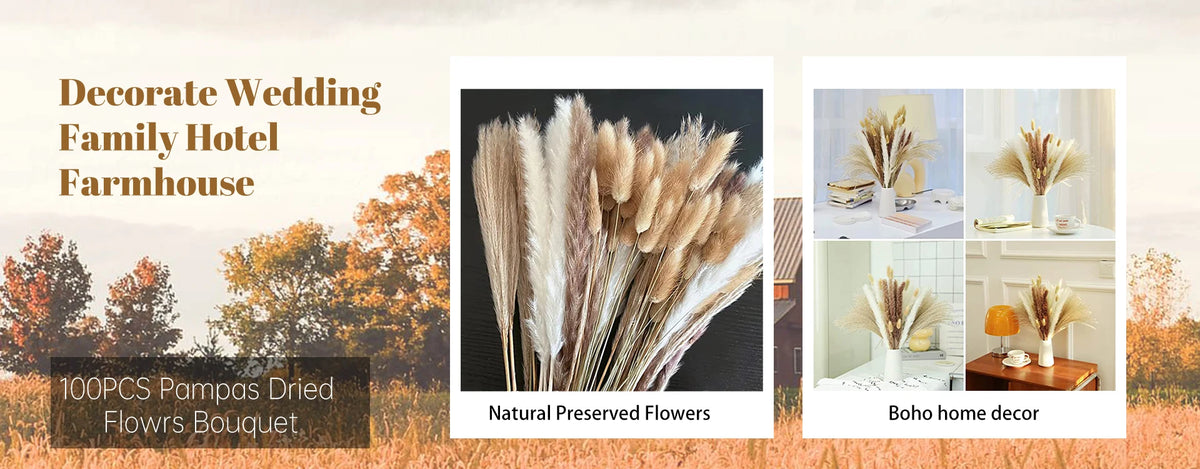 Dried Bunny Tail Grass Bouquet for Vases & Table Decor | 50 Natural Lagurus Stems | Boho Home & Wedding Decor in 18 Colours