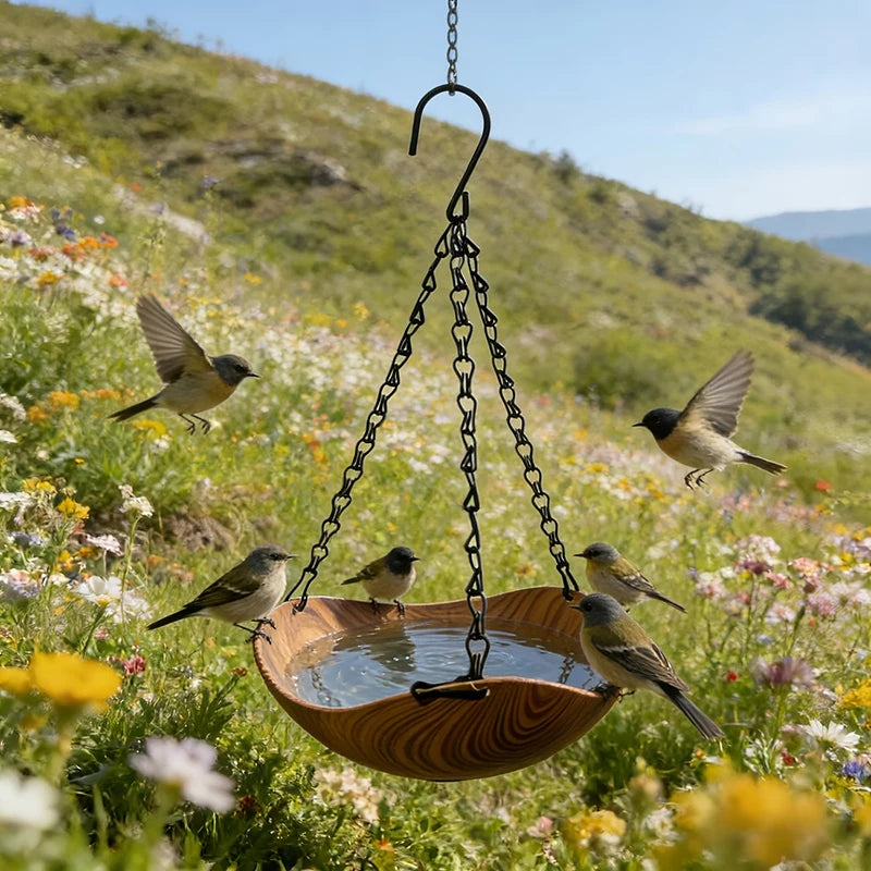 Hanging Bird Bath for Garden, Patio & Balcony | Outdoor Bird Water Bowl with Chain & Hook | Simple Garden Decor for Wild Birds