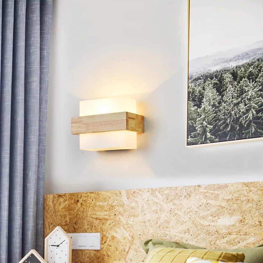 Wooden Wall Sconce for Bedroom, Kitchen & Living Room | Nordic Wood & Glass Shade Wall Light | E27 Wall Lamp Fixture in 5 Styles
