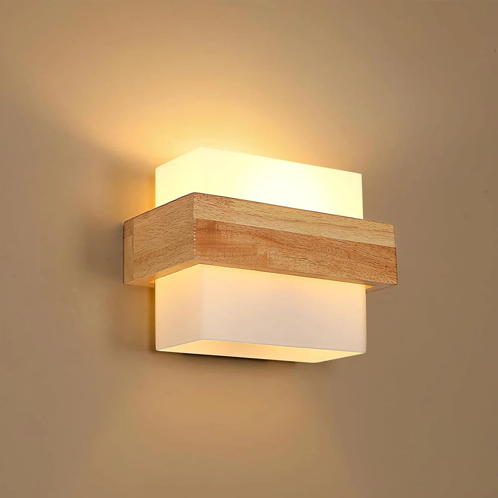 Wooden Wall Sconce for Bedroom, Kitchen & Living Room | Nordic Wood & Glass Shade Wall Light | E27 Wall Lamp Fixture in 5 Styles