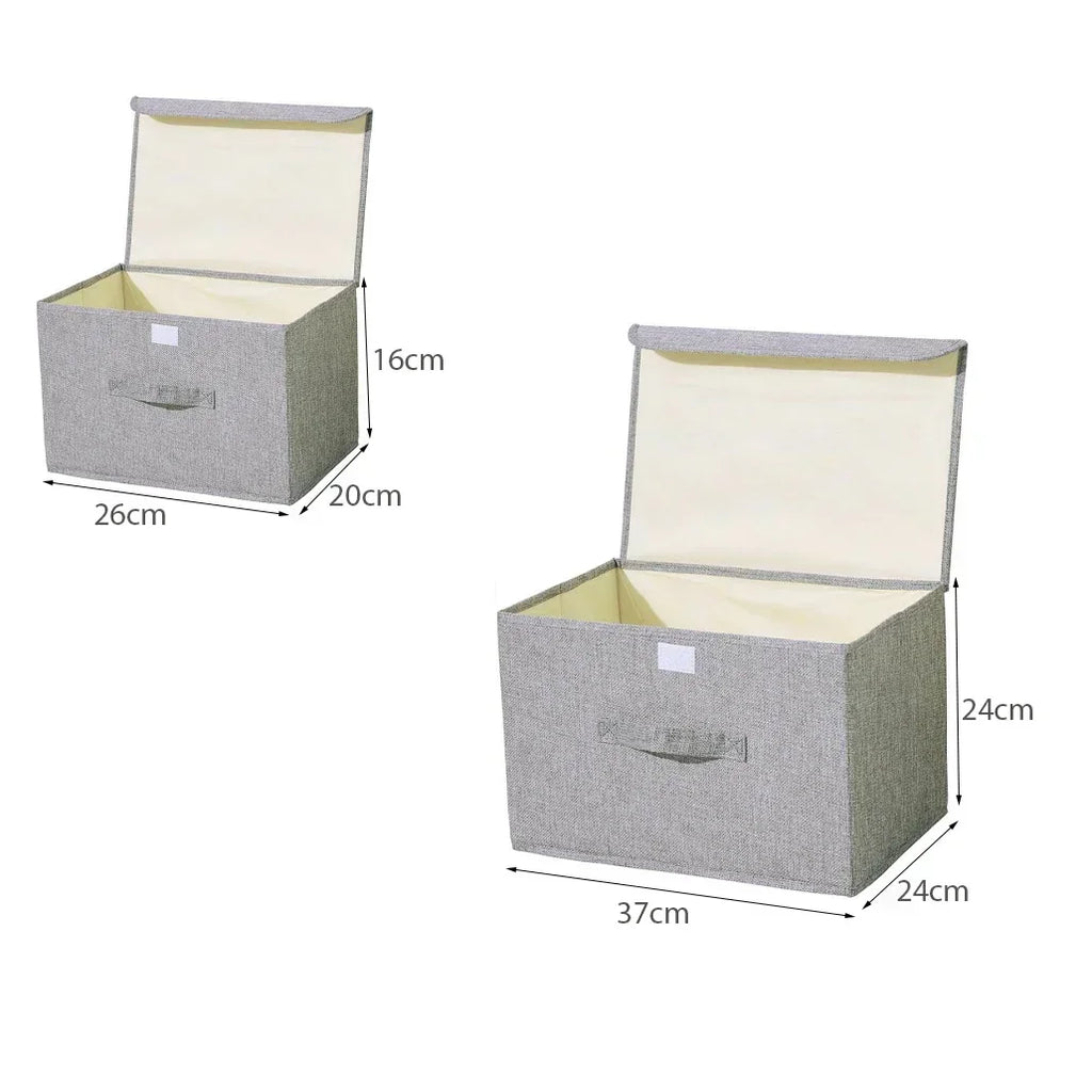 Foldable Cotton Linen Storage Box with Lid for Closet, Nursery & Shelves | Washable Fabric Storage Bin | Toy & Clothes Organiser, 2 Sizes