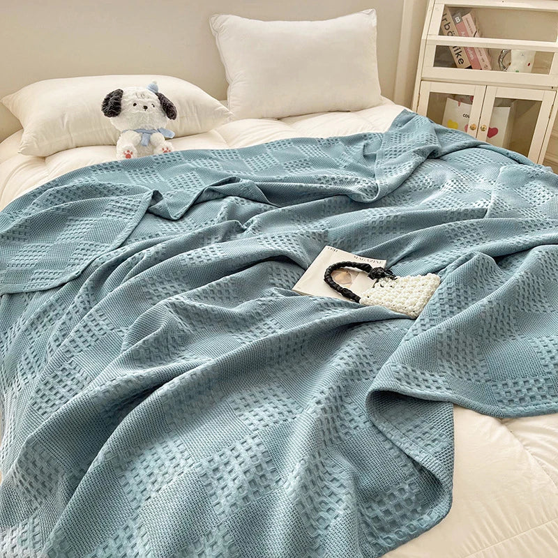 100% Cotton Waffle Throw Blanket for Bed & Sofa | Breathable Lightweight Blanket | Minimalist Bedroom Decor | 4 Sizes
