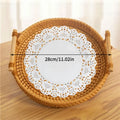 Woven Rattan Bread Basket with Strap Handle for Kitchen & Dining Table | Round Serving Tray for Fruit, Snacks & Picnics | S, M, L or Set of 3