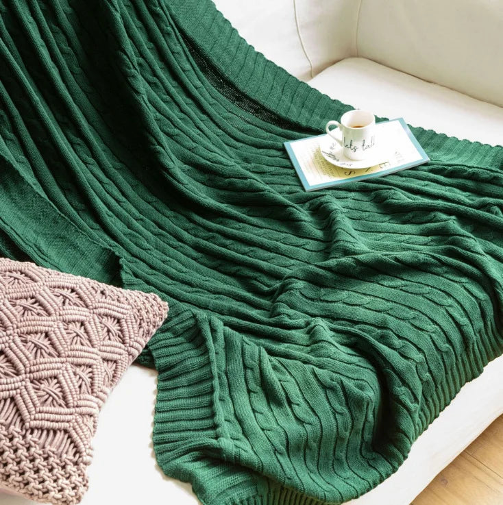 Cotton Cable Knit Throw Blanket for Bed & Sofa | Heavyweight Soft Knitted Blanket | Classic Cozy Bedroom Decor | 2 Sizes, 8 Colours