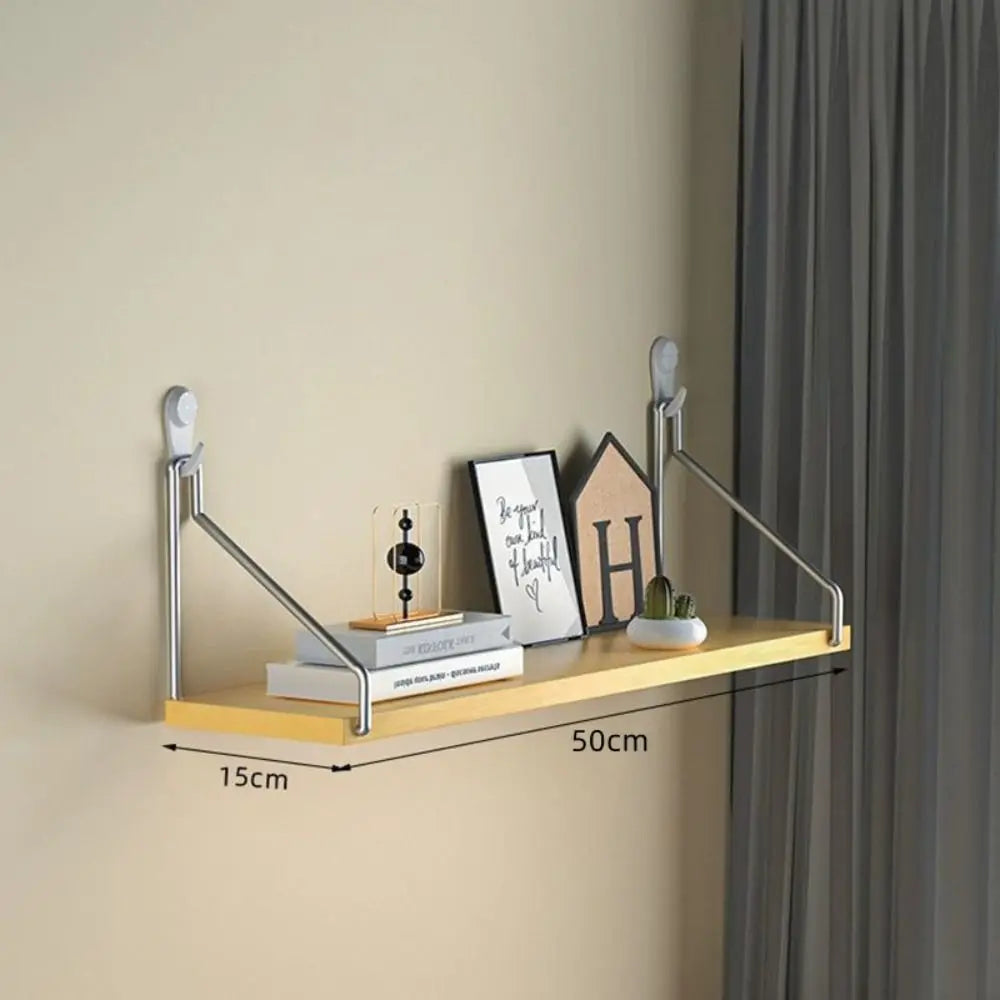 No-Drill Wooden Wall Shelf | Adhesive Floating Storage Ledge & Hanging Organiser for Bathroom, Bedroom & Kitchen, 30/40/50cm in 4 Colours