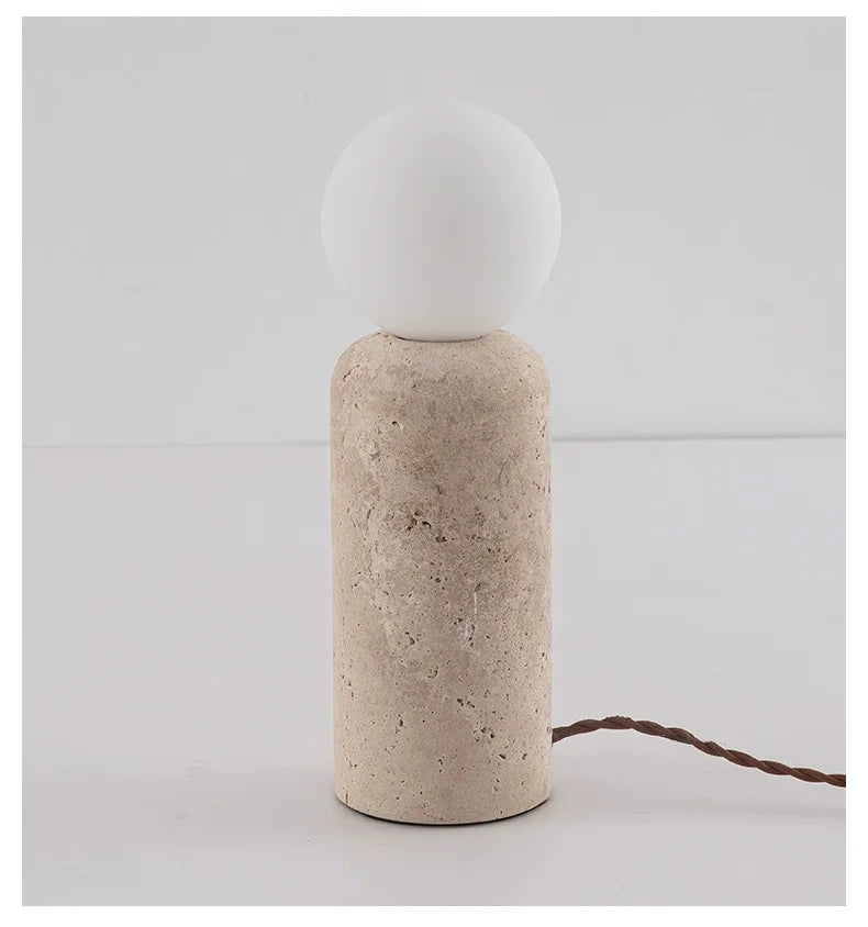 Travertine Table Lamp for Bedroom Bedside & Living Room | Natural Stone Wabi Sabi Design | Warm White Bulb Included | 20cm or 30cm