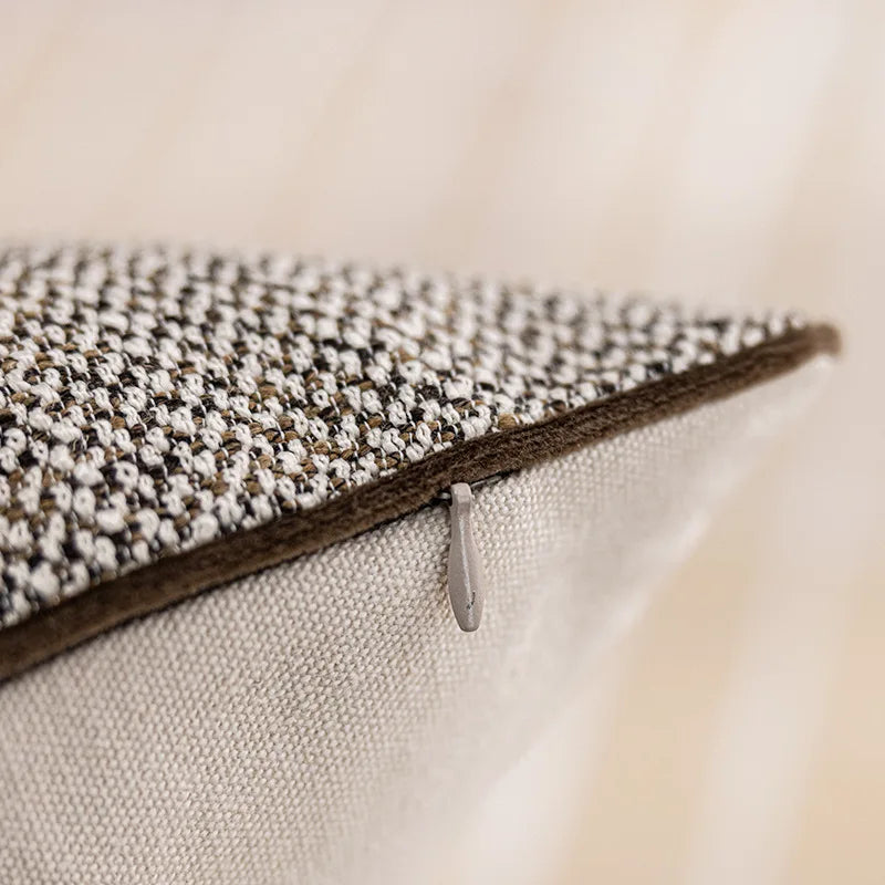 Reversible Chenille Throw Pillow Cover with Border for Sofa & Bed | Farmhouse Bedroom Decor | Neutral Brown Textured Cushion Cover