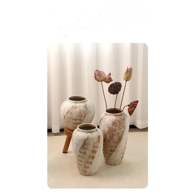 Mottled Ceramic Jar Vase for Entryway, Living Room & TV Cabinet | Wabi-Sabi Antique Pottery Vase | Rustic Floor & Table Decor in S, M, L