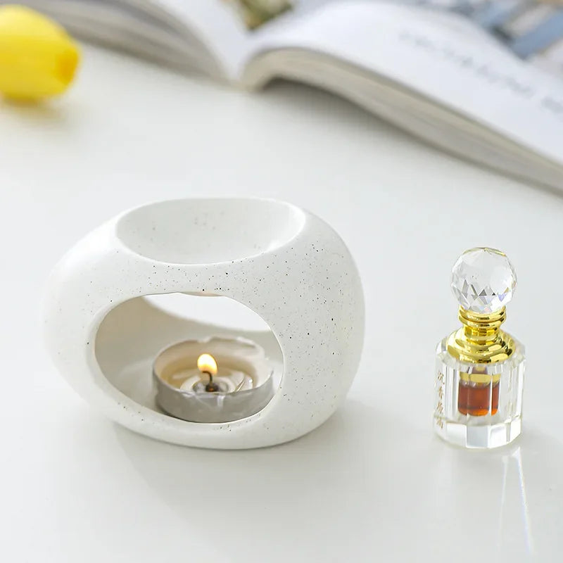 Ceramic Candle Holder & Essential Oil Burner for Living Room & Bedroom | Nordic Minimalist Aroma Diffuser | Calming Home Decor, 3 Styles