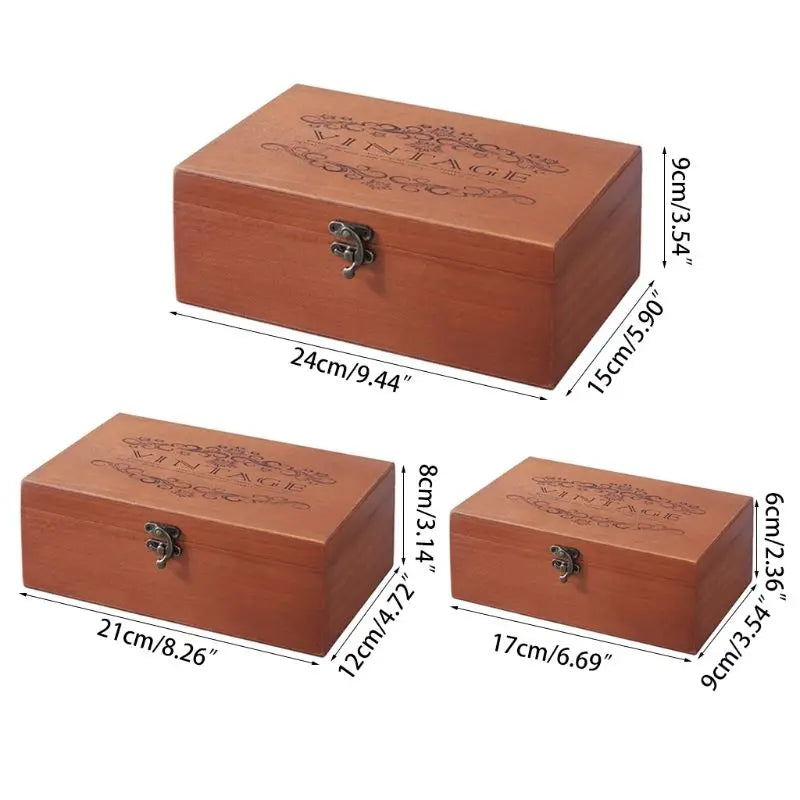Wooden Storage Box with Lock & Hinged Lid for Home Office & Bedroom | Retro Keepsake Box | Decorative Valuables Case in S, M, L
