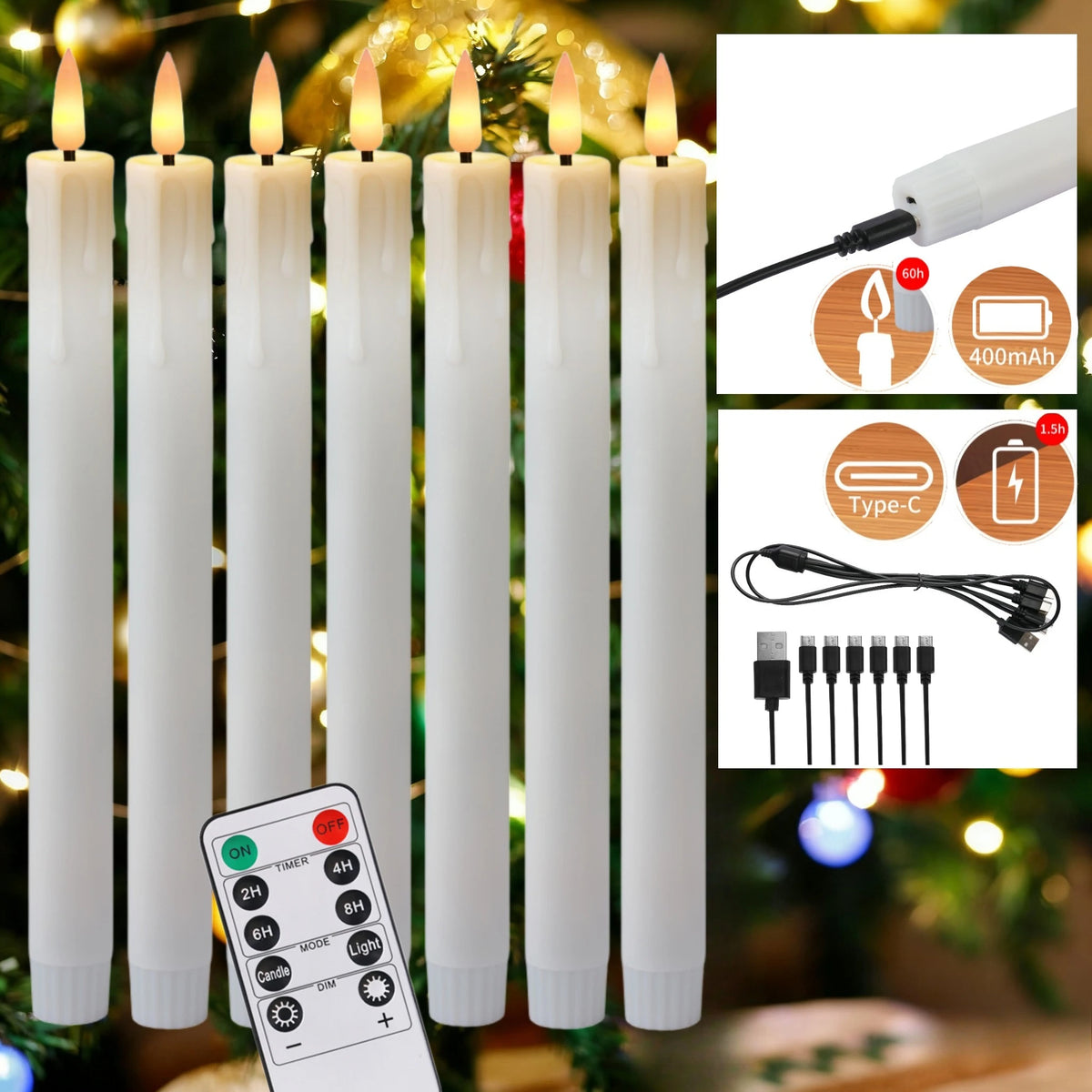 Rechargeable Flameless LED Taper Candles for Dining Table, Mantel & Window | Remote Control with Timer | Flickering Candle Set, 6 to 24 Pcs