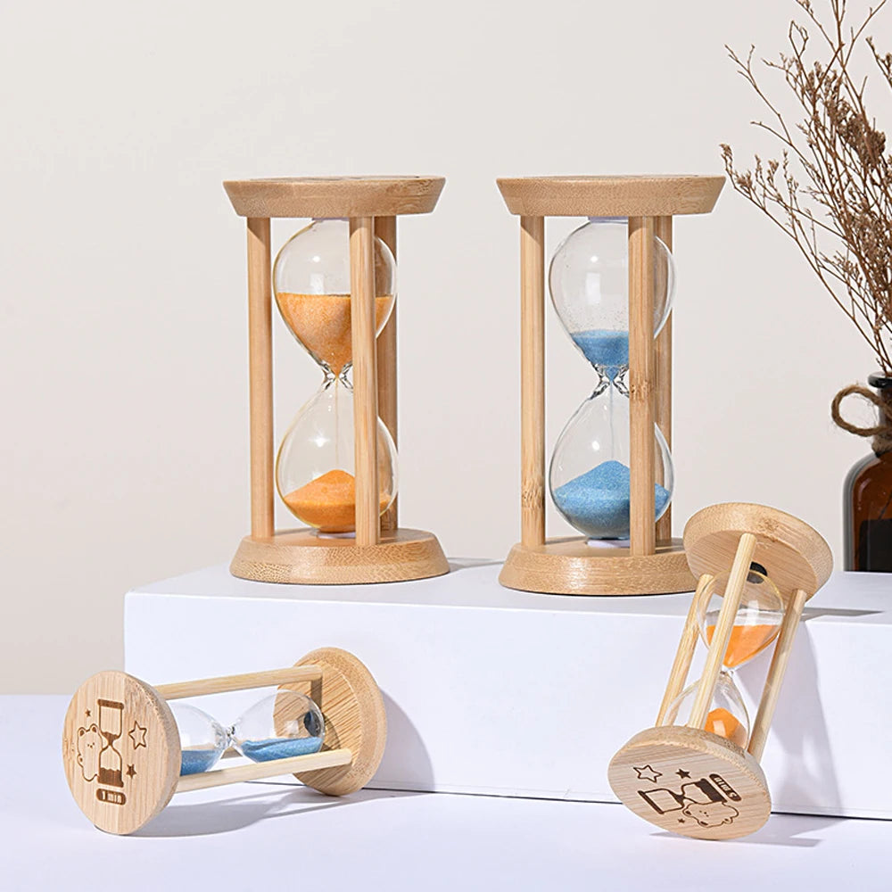 Wooden Hourglass Sand Timer for Desk, Living Room & Kitchen | Minimalist Home Decor Accent | 3, 5, 10, 15 or 30 Minutes in Blue or Orange