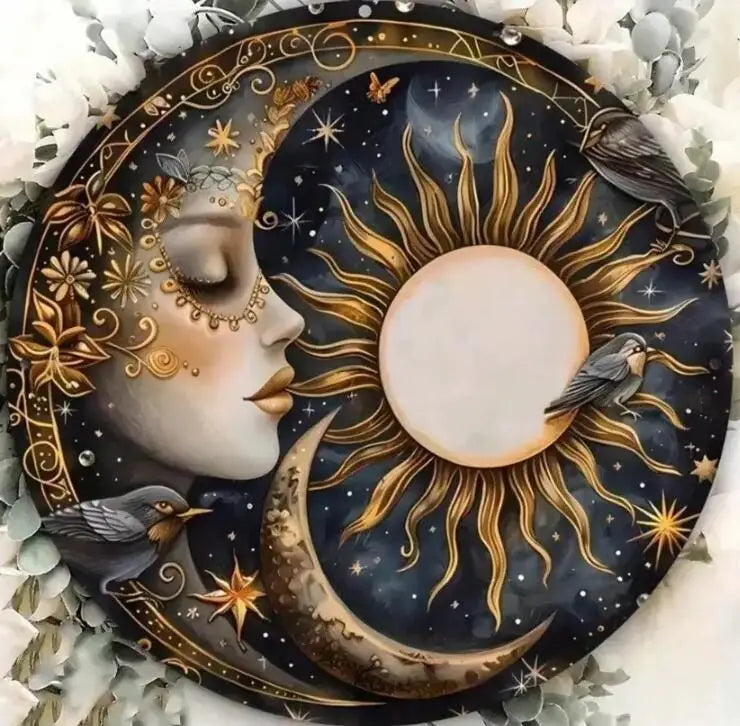 Sun & Moon Metal Wall Art 20x20cm | Dual-Tone Celestial Iron Wall Decor in 14 Designs for Living Room, Bedroom, Bathroom & Garden