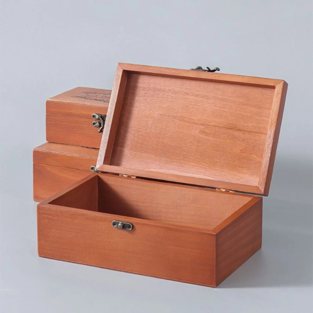 Wooden Storage Box with Lock & Hinged Lid for Home Office & Bedroom | Retro Keepsake Box | Decorative Valuables Case in S, M, L