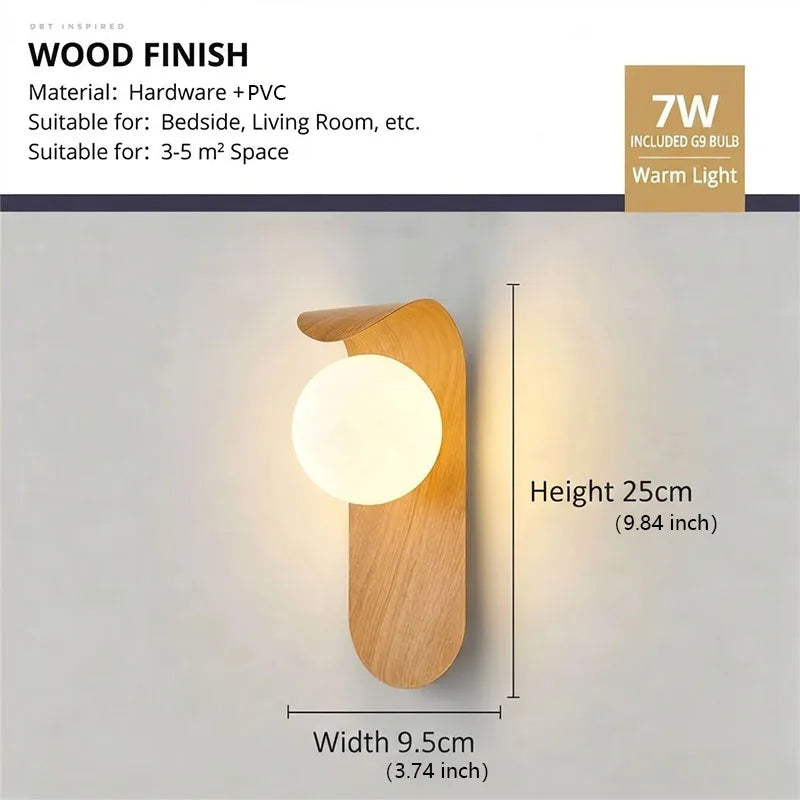 Modern Wall Sconce for Bedroom Bedside, Hallway & Staircase | Walnut Wood-Grain Wall Light | Warm Indoor Lighting in 4 Finishes