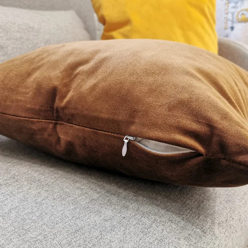 Dark Brown Velvet Throw Pillow Cover for Sofa & Bed | Super-Soft Cozy Bedroom Decor | Hidden Zipper | 4 Sizes from 30x50 to 50x50cm