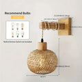 Plug In Wall Sconce for Bedroom & Living Room | Handcrafted Bamboo Rattan Wall Light | Boho Farmhouse Wall Lamp, With or Without Bulb