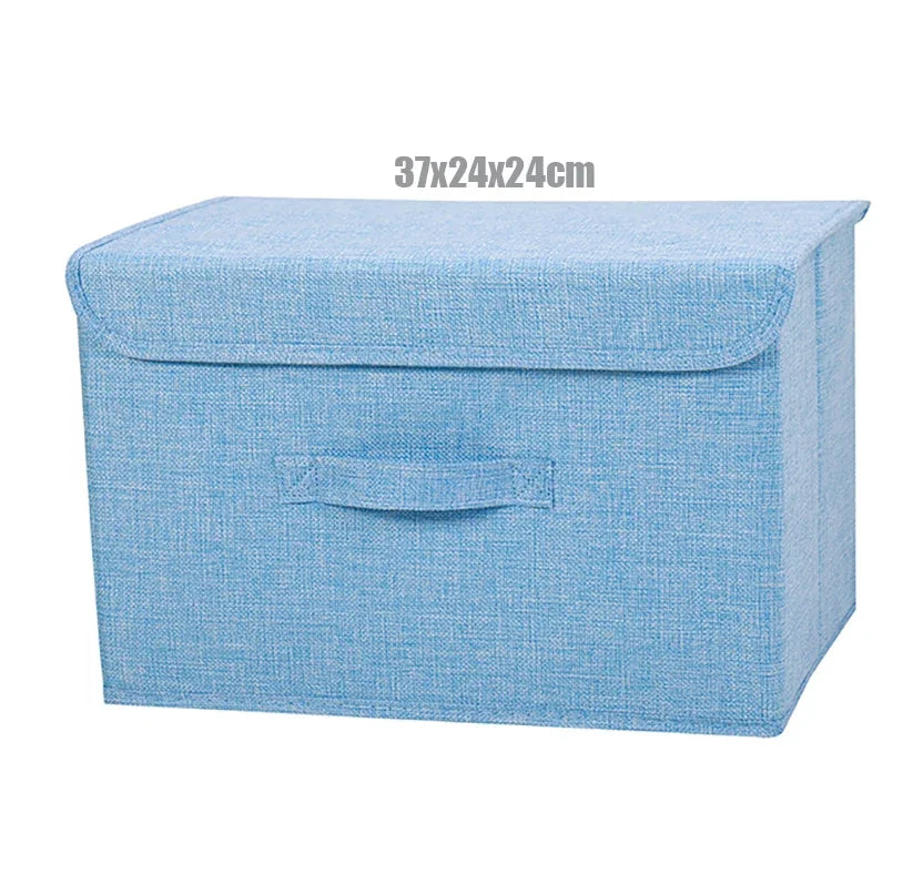 Foldable Cotton Linen Storage Box with Lid for Closet, Nursery & Shelves | Washable Fabric Storage Bin | Toy & Clothes Organiser, 2 Sizes
