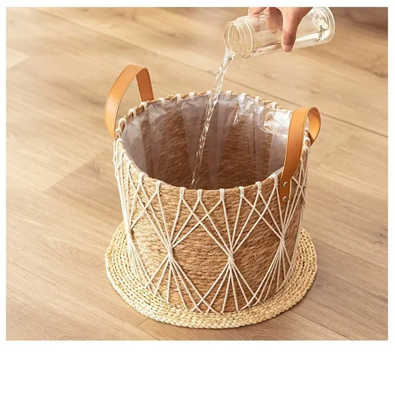 Seagrass Planter Basket with Handles for Indoor Plants & Patio | Natural Woven Plant Pot Cover | Boho Storage Basket, 25cm or 29cm