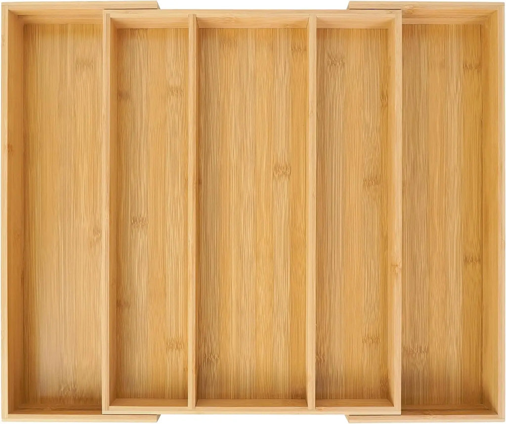 Expandable Bamboo Drawer Organiser for Kitchen Cutlery | Adjustable Utensil Tray & Silverware Divider | Natural Kitchen Storage, 2 Styles