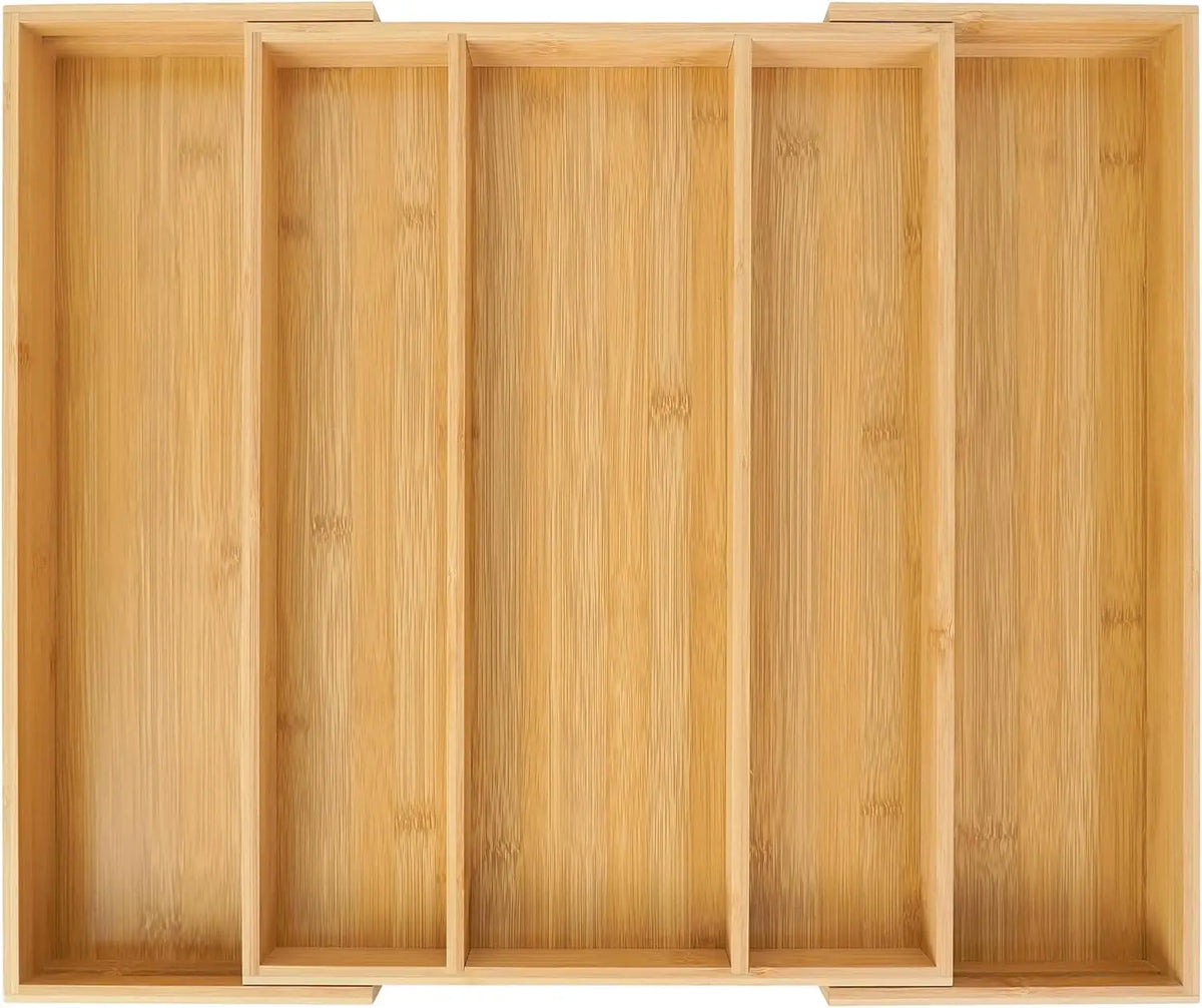 Expandable Bamboo Drawer Organiser for Kitchen Cutlery | Adjustable Utensil Tray & Silverware Divider | Natural Kitchen Storage, 2 Styles